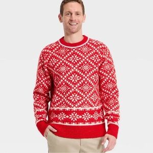 Goodfellow & Co Red Snowflake Pattern Crewneck Sweater - Men's Multiple Sizes